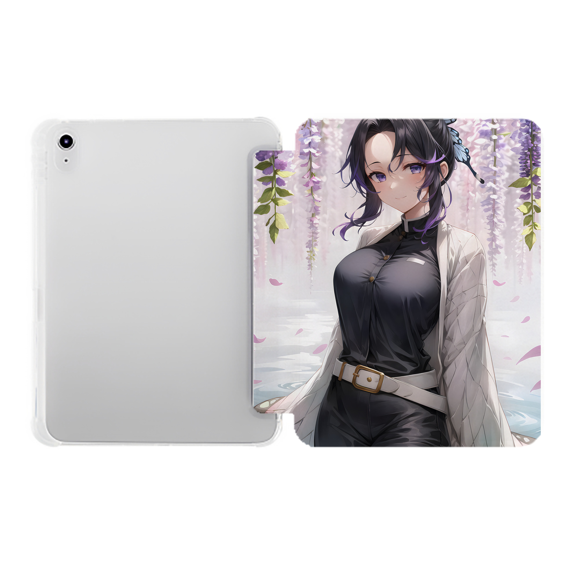 （画像用） 鬼滅の刃（きめつのやいば）蟲柱-胡蝶 しのぶ／こちょう しのぶ Kochou Shinobu IPad ケース ペン収納付き 三つ折りスタンド PUレザー×シリコン 対応機種9.5/10.5/10.9インチ